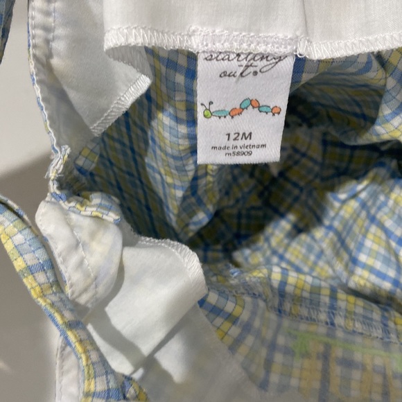 Starting Out boys 12 month plaid overalls and yellow polo w/ 2 buttons EUC - Picture 7 of 12